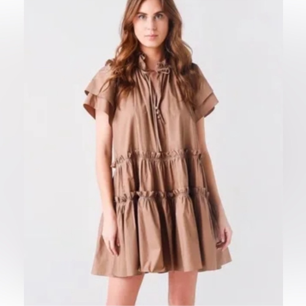 HUNTER BELL Brown Pleated Ruffled Sundress